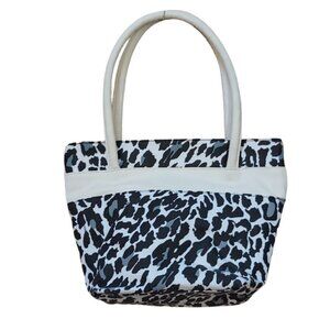 MURVAL Insulated Lunch Bag Tote Cooler White Leopard Print Stylish Women